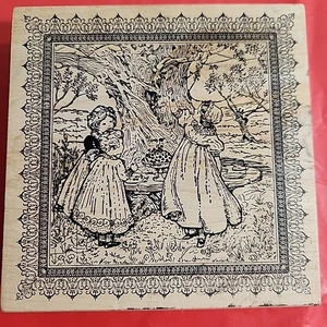 Magenta Tre Ragazze Raccogli Bacche Grande Timbro Gomma Cartoleria Scrapbook  - Foto 1 di 24