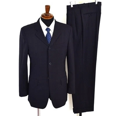 Traje ISAIA Napoli 40R (EU 50) Super 120s Lana Azul Marino Oscuro Cuadros 3B Verano Foto 1 de 4