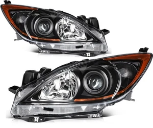 For 2013 2012 2011 2010 Mazda 3 (5-Speed) Black w/Amber Headlights Assembly L+R - Picture 1 of 8