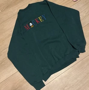 Vintage Disney Sweatshirt Mens XL Green Mickey Mouse Embroidered single snitch  - Picture 1 of 6