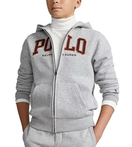 Polo Ralph Lauren Big Boys Logo Fleece Full-Zip Hoodie Sweatshirt Gray Size S - Picture 1 of 8