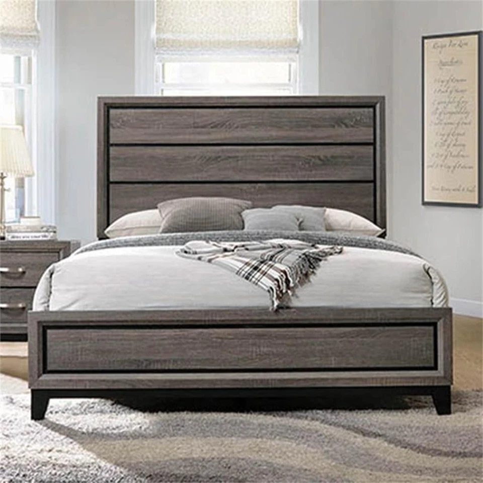 Cama Coaster Watson 79,5" x 84,5" madera panel king oriental en roble gris Foto 1 de 3