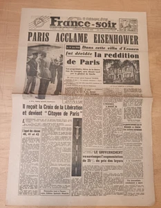 WW2 GUERRE 39/45 NEWSPAPER FRANCE EVENING JUNE 15, 1945 EISENHOWER IN PARIS - Picture 1 of 1
