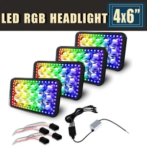 4x6" RGB LED Headlights For Kenworth Peterbilt 357 379 378 Hi/Lo Seal Beam H4651 - Picture 1 of 9