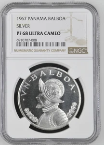 1967 PANAMA Silver BALBOA NGC PF-68 ULTRA CAMEO - 008 - Picture 1 of 2