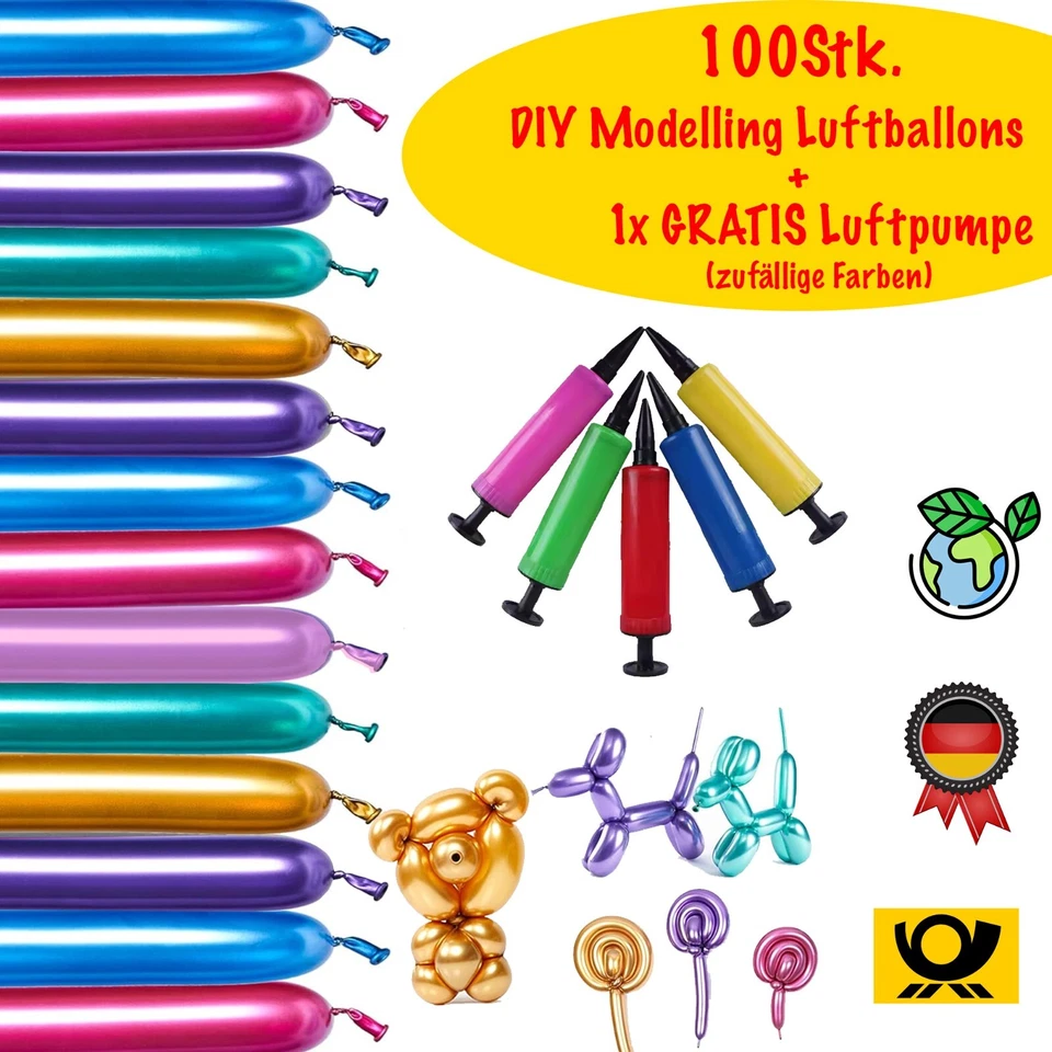 SPARSET Modellierballons DIY Bunte lange Luftballons 260Q Metallic Ballons Pumpe - Bild 1 von 4