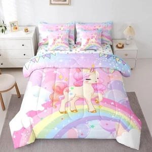 Feelyou Unicorn Girls Bed in a Bag Twin Rainbow Kids Pink Unicorn Comforter S... - Picture 1 of 6
