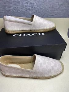 COACH Collins Coated Canvas Espadrille Flat Shoes Women's Size 9.5 B Chalk New - Picture 1 of 12