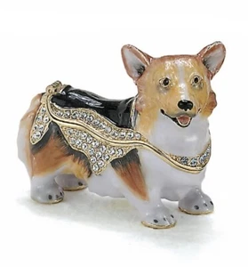 Welsh Corgi Dog Collectible Trinket Box, Browns, jeweled, enameled, NIB - Picture 1 of 5