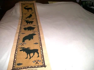 Vintage Handwoven Table Runner-72"Lx13"W, 1 12" Fri nge,Moose, Bear,Bisson,Wolf - Picture 1 of 6