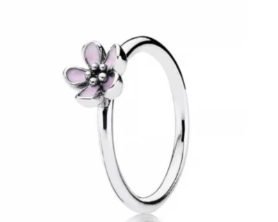 Anillo apilable PANDORA plata flor de cerezo nuevo con caja con esmalte rosa, talla 52 (6-6,5) Foto 1 de 4