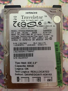 Hard Disk Usato IDE 2,5" 60GB HITACHI HTS541060G9AT00 13G1583 SA1175  - Foto 1 di 4