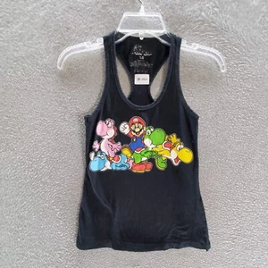 Super Mario Girls Top XS Black Sleeveless Tank Graphic Yoshi Crew Pullover - Picture 1 of 7