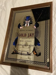Pub Mirror Vintage Gold Jay Stock Market ~RARE~ Bar Man cave 40.5 x 30.5 cm - Picture 1 of 3