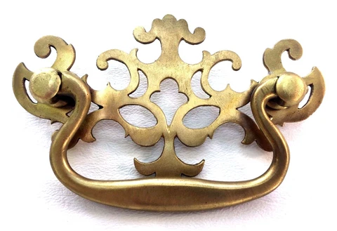 Brass Antique Hardware Pierced Back Colonial Chippendale Drawer Pull  3" center Cover