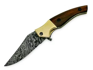 Handmade Damascus Steel Folding Pocket Knife For Hunting Camping Hiking Fishing - Picture 1 of 12
