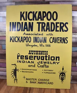 Vintage Kickapoo Indian Traders Caverns Wauzeka WI Reservation Werbeschild - Bild 1 von 7
