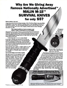 VINTAGE 1986 MALIN M-15 JAGD ÜBERLEBENSMESSER DRUCK ANZEIGE - Bild 1 von 1