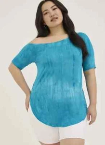 Torrid 3 3X Turquoise Blue Super Soft Knit Shirt Top Off the Shoulder Mineral Wa - Picture 1 of 4