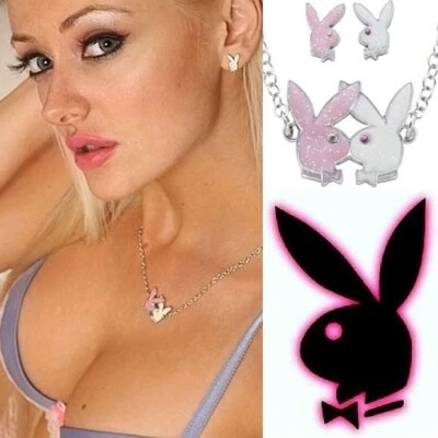 Playboy Jewelry Set Bunny Kiss Necklace Stud Earring Kissing Black Friday Sale - Image 1 of 4