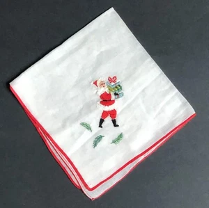 Pañuelo vintage de Navidad de Papá Noel bordado pañuelo regalos 12" - Imagen 1 de 8