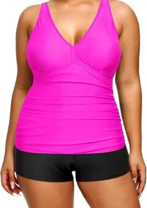 Yonique Women Two Piece Tummy Control Tankini Set Halter Swimsuit, XL Pink - Picture 1 of 5
