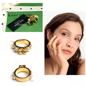 Anello Kate Spade NOEL 12-K oro opaco placcato perle vetro dichiarazione nuovo con etichette - taglia 7 - Foto 1 di 12