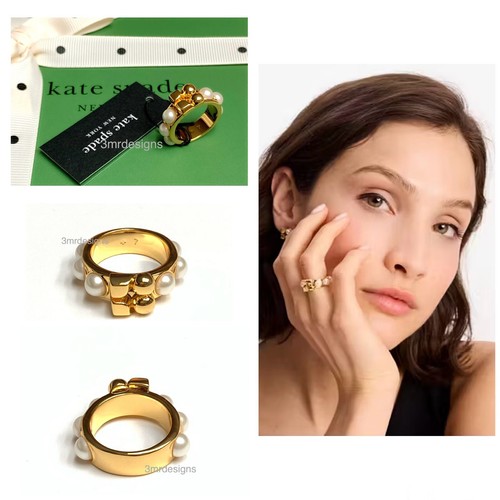 Anello Kate Spade NOEL 12 K oro opaco placcato perle vetro dichiarazione nuovo con etichette taglia 7