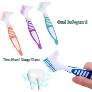 1 X Cepillo de prótesis ~ Mango de agarre Cepillo de dientes fijo de doble cara para ↑ - Imagen 1 de 19