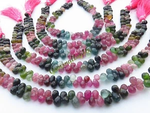 Natural Multi Tourmaline Faceted Teardrop Gems Beads 5.5-6.5mm 8"Strand GV-3423 - Picture 1 of 12
