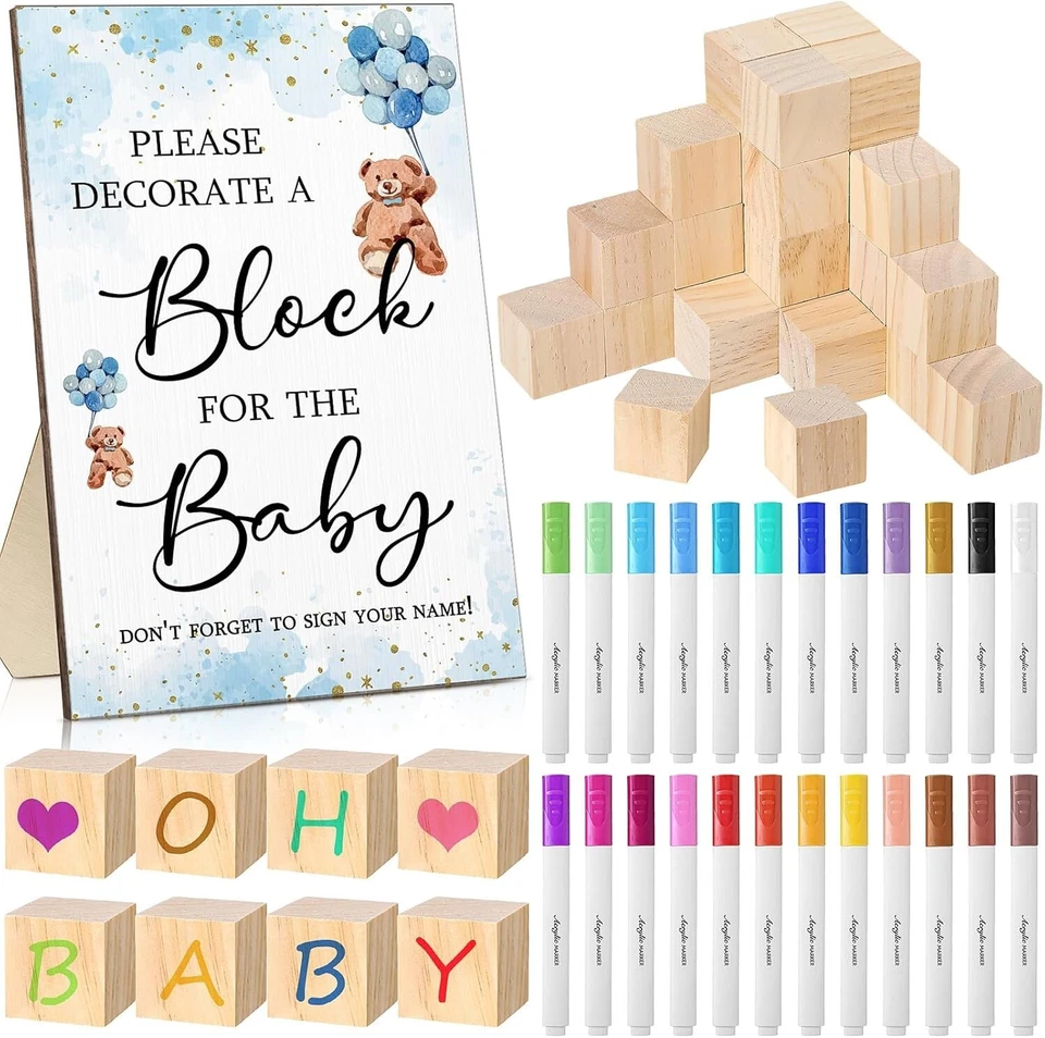 Kit de 75 letreros de juegos de baby shower que incluye decorar un bloque letrero de juego 50 hágalo usted mismo Bl Foto 1 de 4
