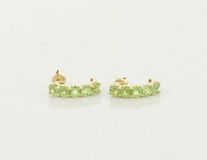 14k Yellow Gold Natural Green Peridot Earrings Half Hoop Earrings - Picture 1 of 8