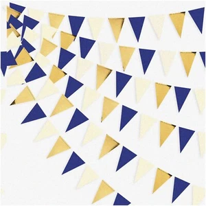 Ahoy Anchor Nautical Navy Blue Gold Party Banner - 30Ft Triangle Flag Pennant Bu - Picture 1 of 7