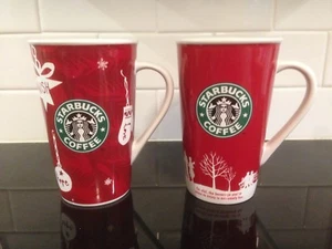 Set of Two Starbucks Holiday Christmas Ceramic 16oz Mugs Cups - Picture 1 of 6