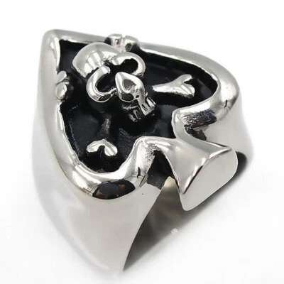 Anillo de pala de póker calavera peligrosa de acero inoxidable con calavera gótica para hombre Foto 1 de 4