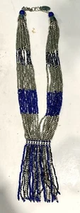 Collar borla con cuentas Potay azul y plata gemas del Himalaya - Imagen 1 de 6