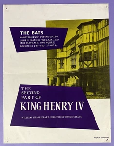 Póster Enrique IV Los Murciélagos Claustro Corte Queens College Bruce Cleave década de 1950 - Imagen 1 de 5