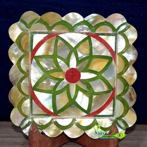 Luxurious Marble Inlay Tray Handmade Decorative Tray SeaShell Inlaid Home Decor - Picture 1 of 5