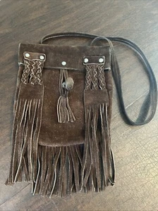 Marcus Brothers Of Miami Brown Leather Purse With Fringe Boho Shoulder Bag Japan - Picture 1 of 14