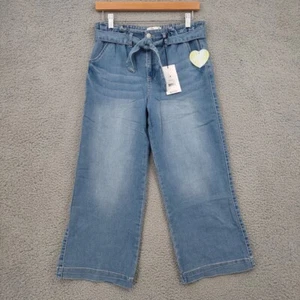 Jordache Girls Jeans Size 18 Blue High Rise Crop Wide Leg Paperback Waist Belt - Picture 1 of 12