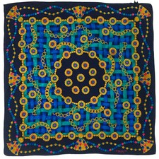 LOMBAGINE PARIS PRINTED PATCHWORK BLUE LARGE Silk Scarf 35/34 IN MADE IN ITALY 