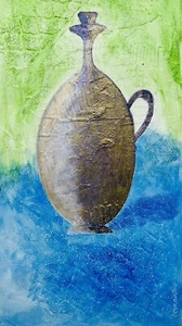 Acrylic Painting On Textured Canvas Whimsical Jar #8 10” X 20” Best Offer - Picture 1 of 1