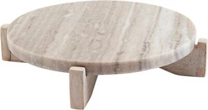 Mud Pie Marble Wood Pedestal, 2" x 8 1/2" dia, Brown - Picture 1 of 2