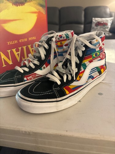Logo bandiere Vans nero in pelle scamosciata SK8 alta coppa del mondo rari da uomo taglia 6 5 donna 8