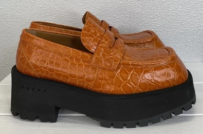 Marni Platform Loafers Croco Women's Size 7 Tan Leather Chunky Sole Square Toe - Image 1 of 4