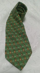 VINTAGE SALVATORE FERRAGAMO SEIDENKRAWATTE ITALIEN MANN ANGELN UND PALMEN GRÜN - Bild 1 von 5