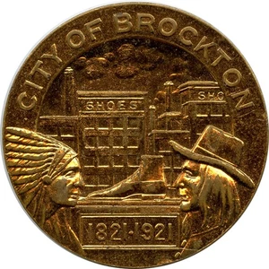 1921 Brockton, Massachusetts MA Centenario Brockton Banco Nacional Ficha de Recuerdo - Imagen 1 de 2