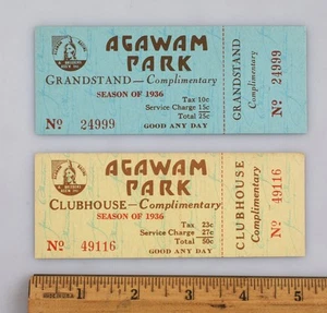 Zwei 1936 Agawam Park MA kostenlose Tickets Tribüne Clubhaus Pferderennen - Bild 1 von 2