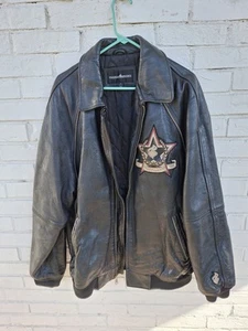 Rare Vintage ROCAWEAR NY Spell Out Full Zip Leather Jacket 2000s Y2K Black 2XL - Picture 1 of 19