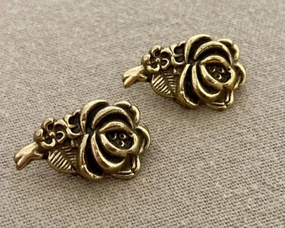 Vintage Gold-Tone Rose Flower Brooch Scatter Pins Set of 2 Floral Collar Pin - Image 1 of 4
